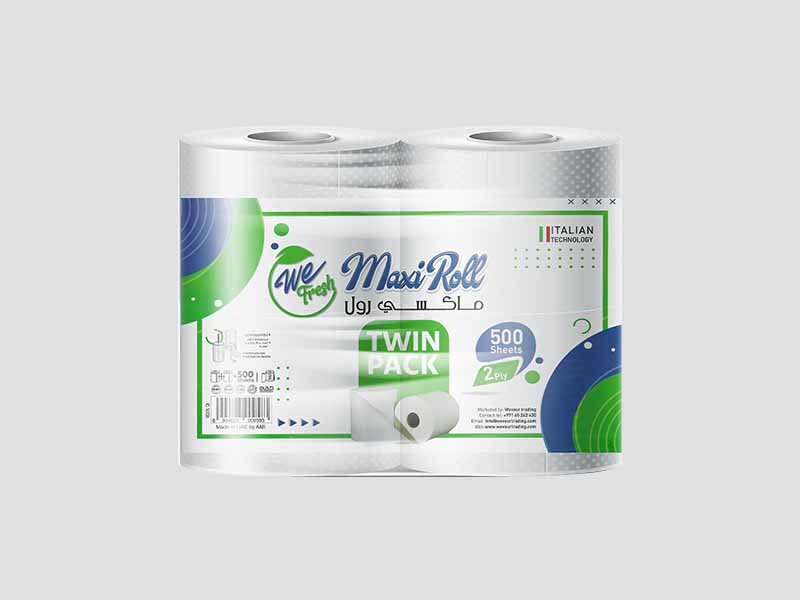 Wefresh maxi roll in bulk packaging, strong and absorbent tissue roll for wholesale in UAE.